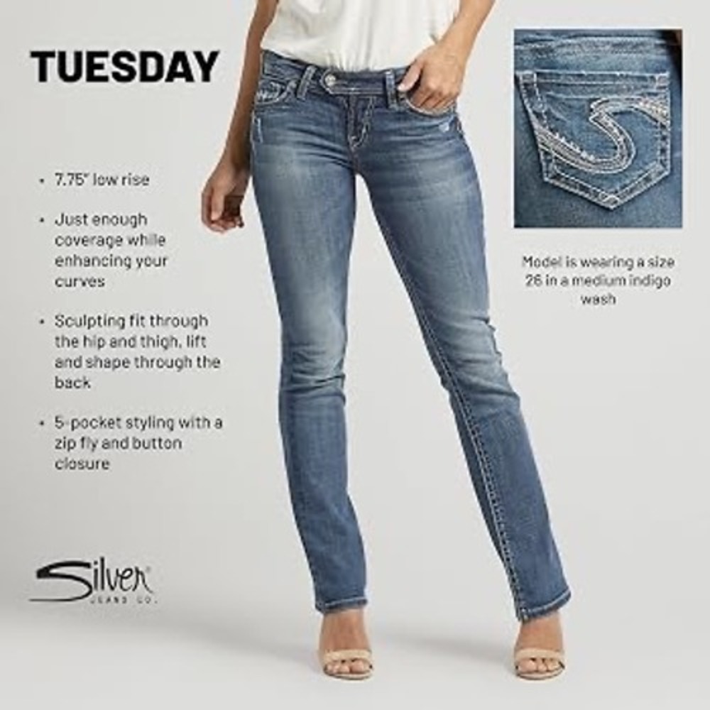 Silver Jeans Co Tuesday Straight Low Rise Indigo Denim W27 L34‎ Y2K 2000s